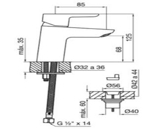 Grifería de Lavatorio Fv B5 Puelo Monocomando Negra 181/B5